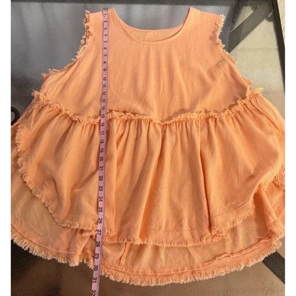 Linen Blend Boho Top Womens Large No Size Tag Brunch Fringe Hem Resort Artsy - Picture 4 of 6